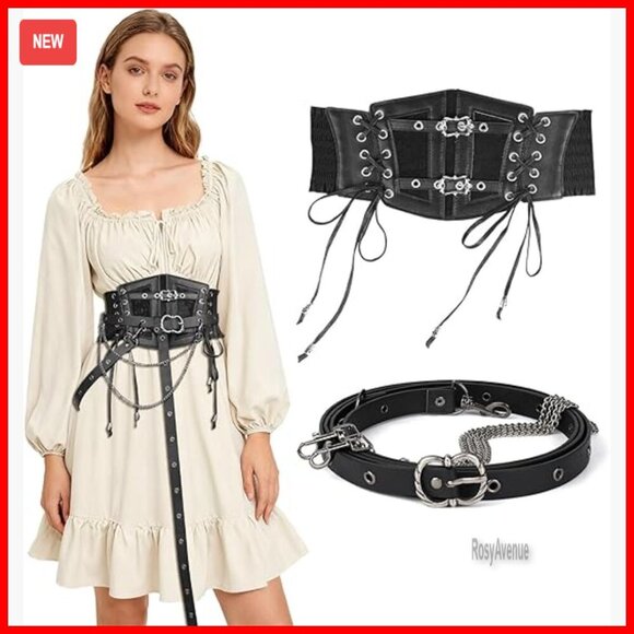 Vintage Underbust Corset Belt Adjustable 26-30.7 Inch Waist Faux Leather Gothic main image 4
